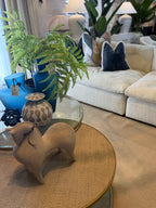 Ex-Display Set of 2 Gold Glass & Wicker Coffee Tables