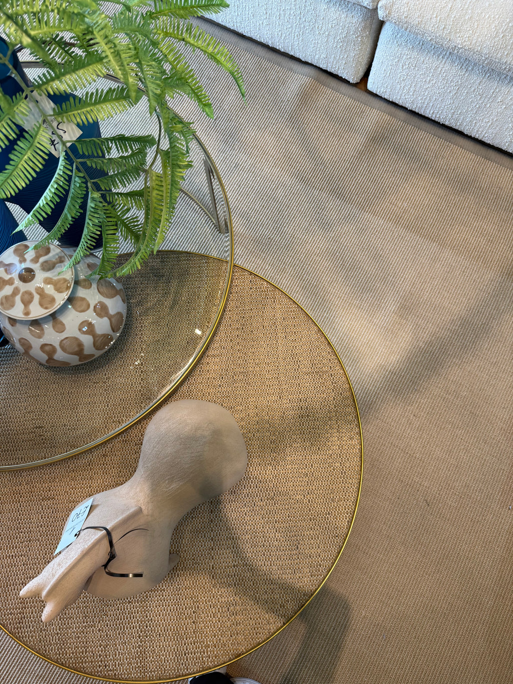 Ex-Display Set of 2 Gold Glass & Wicker Coffee Tables