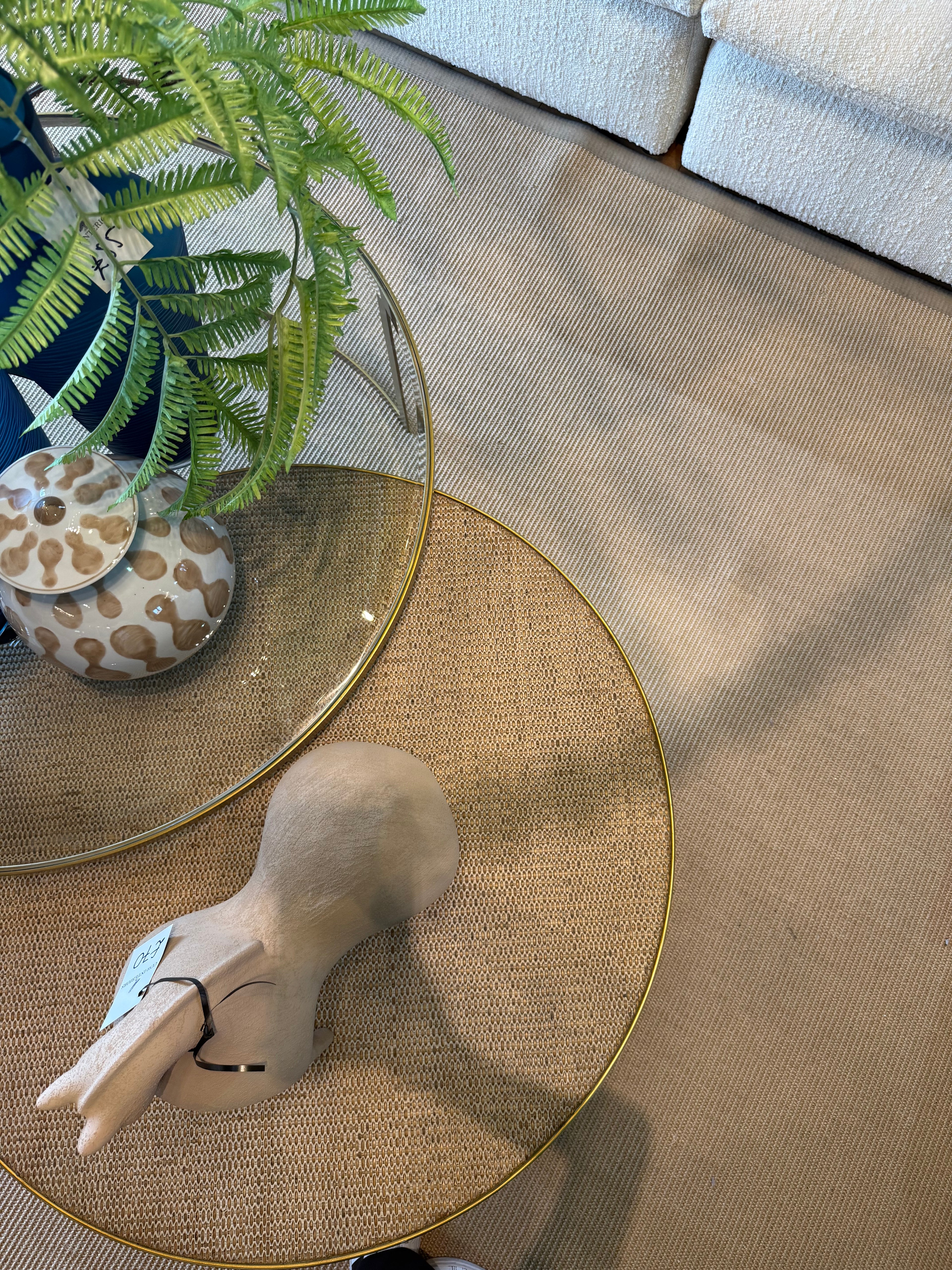 Ex-Display Set of 2 Gold Glass & Wicker Coffee Tables