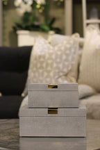 Set of 2 Faux Shagreen Boxes with Gold Trim