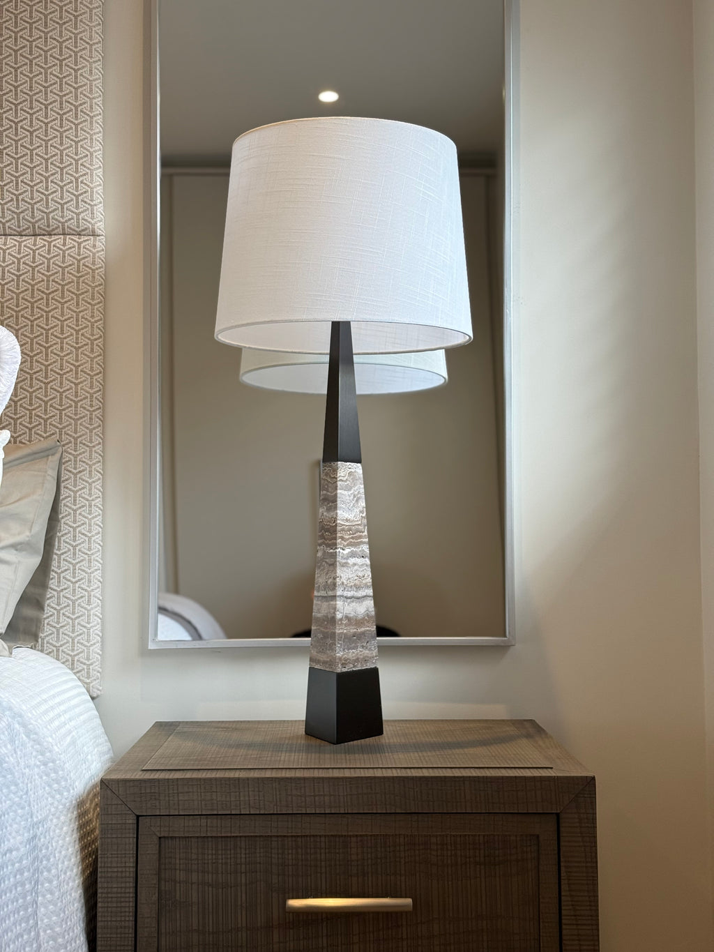 Tapered Marble Table Lamp with Shade