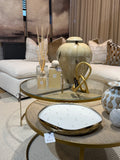 Ex-Display Set of 2 Gold Glass & Wicker Coffee Tables