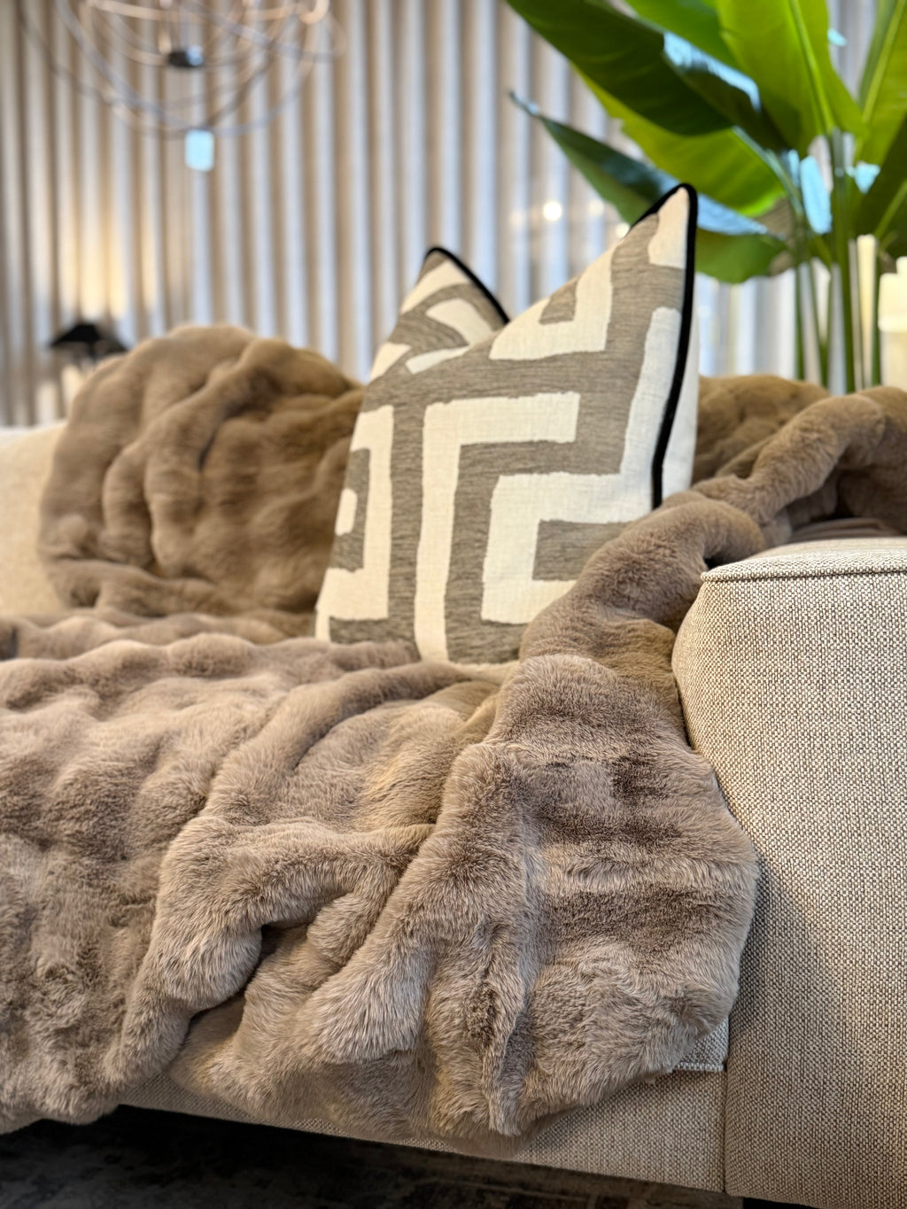Taupe Waffle Faux Fur Throw