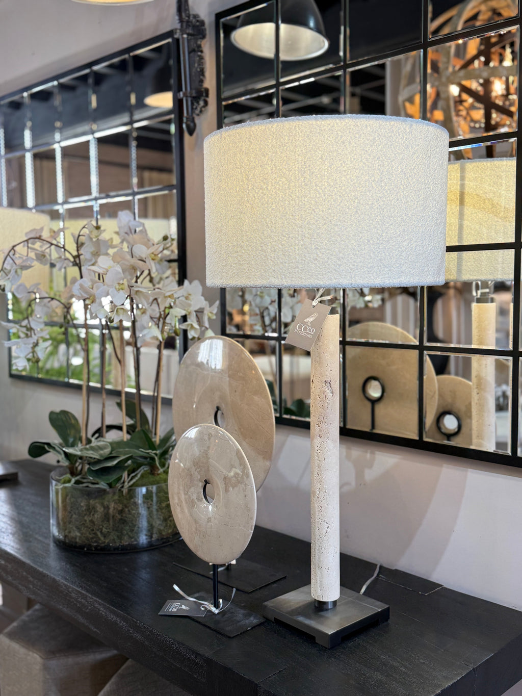 Marble and Matt Black Table Lamp with Shade