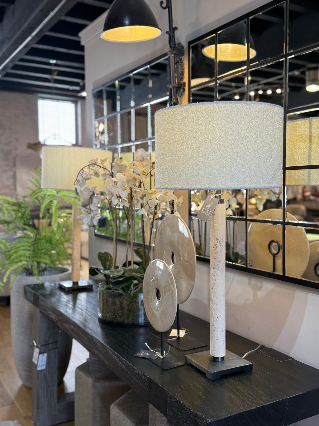 Marble and Matt Black Table Lamp with Shade