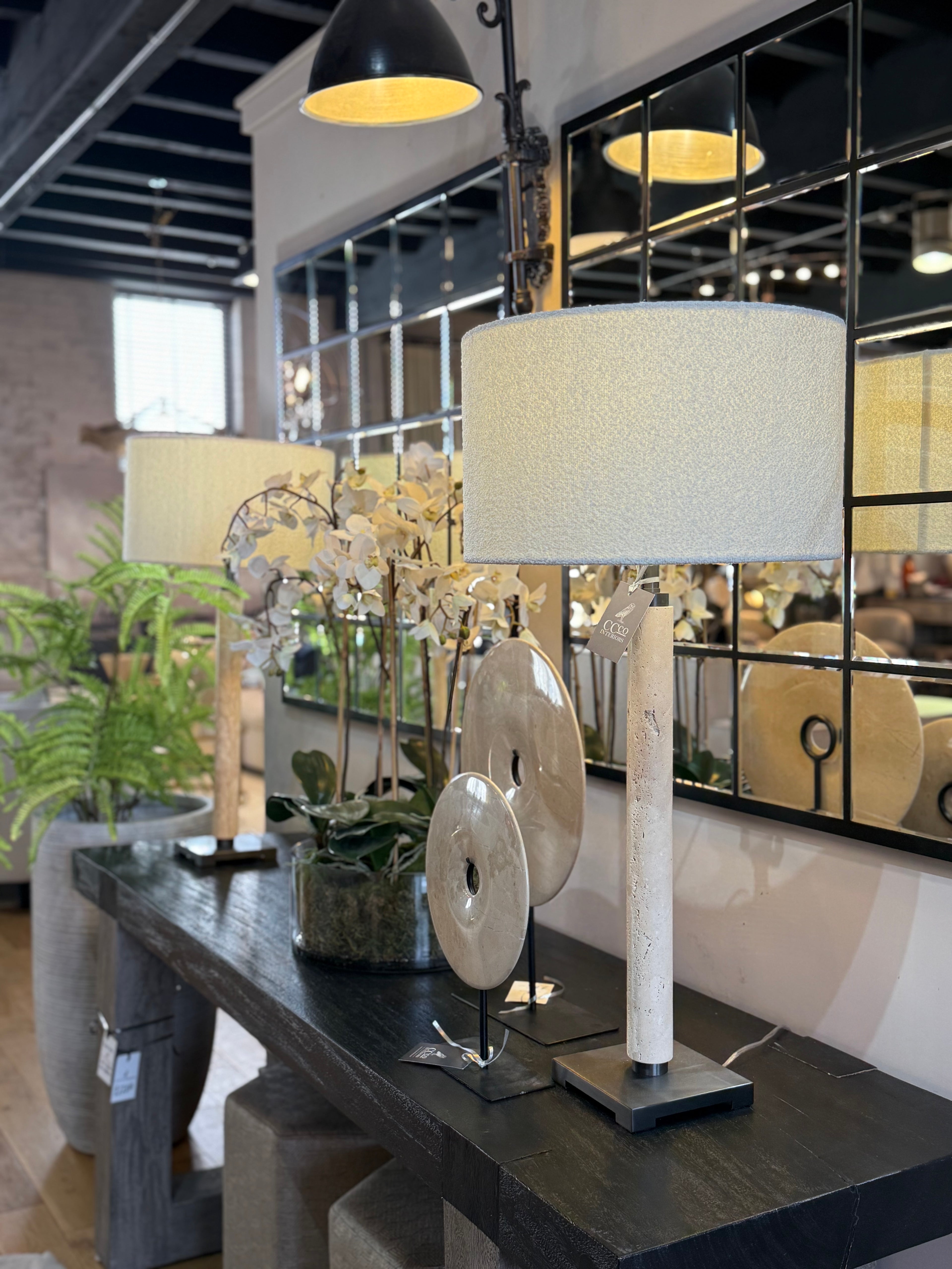 Marble and Matt Black Table Lamp with Shade