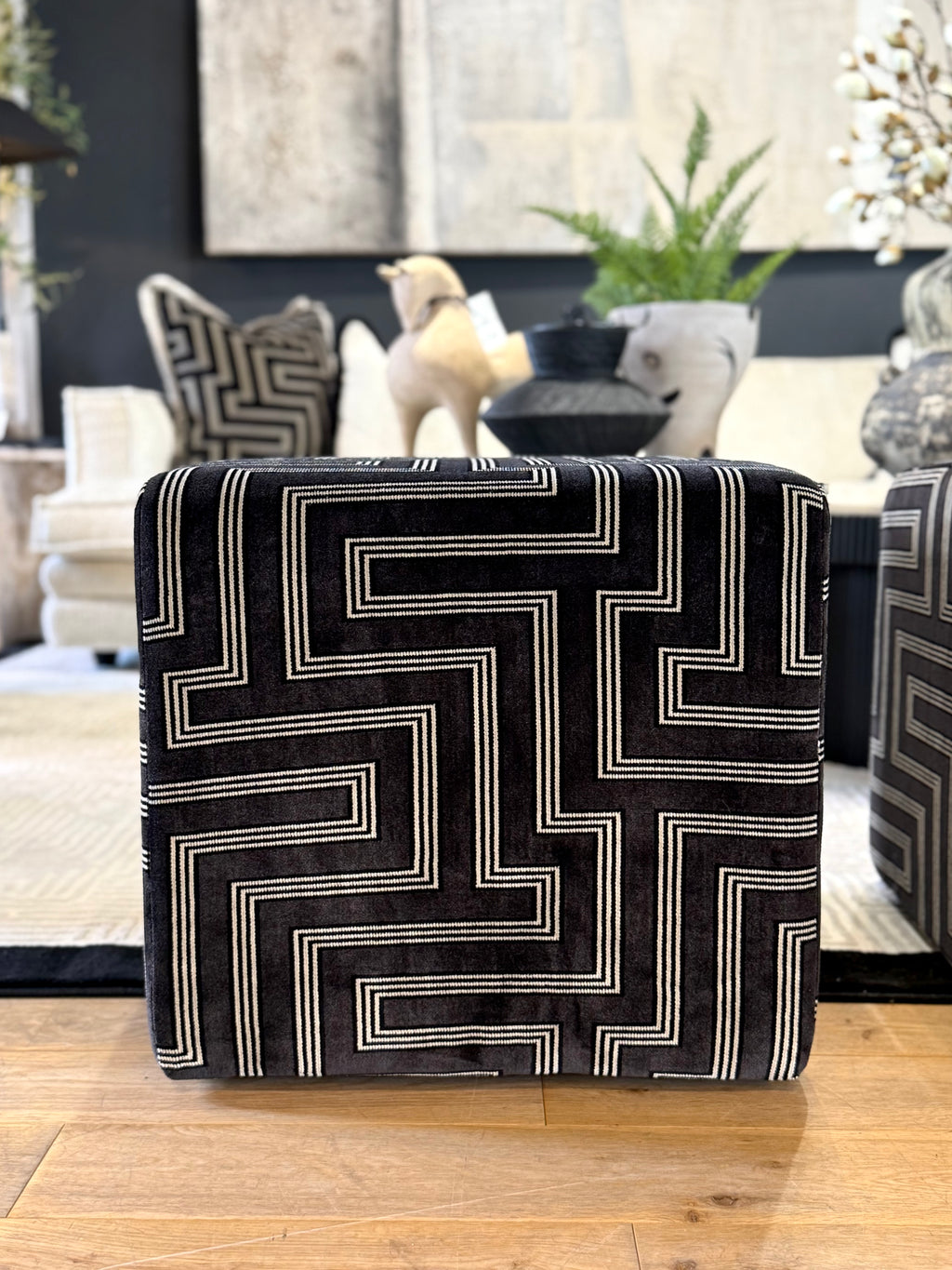 Horace Carbon Velvet Cube Footstool