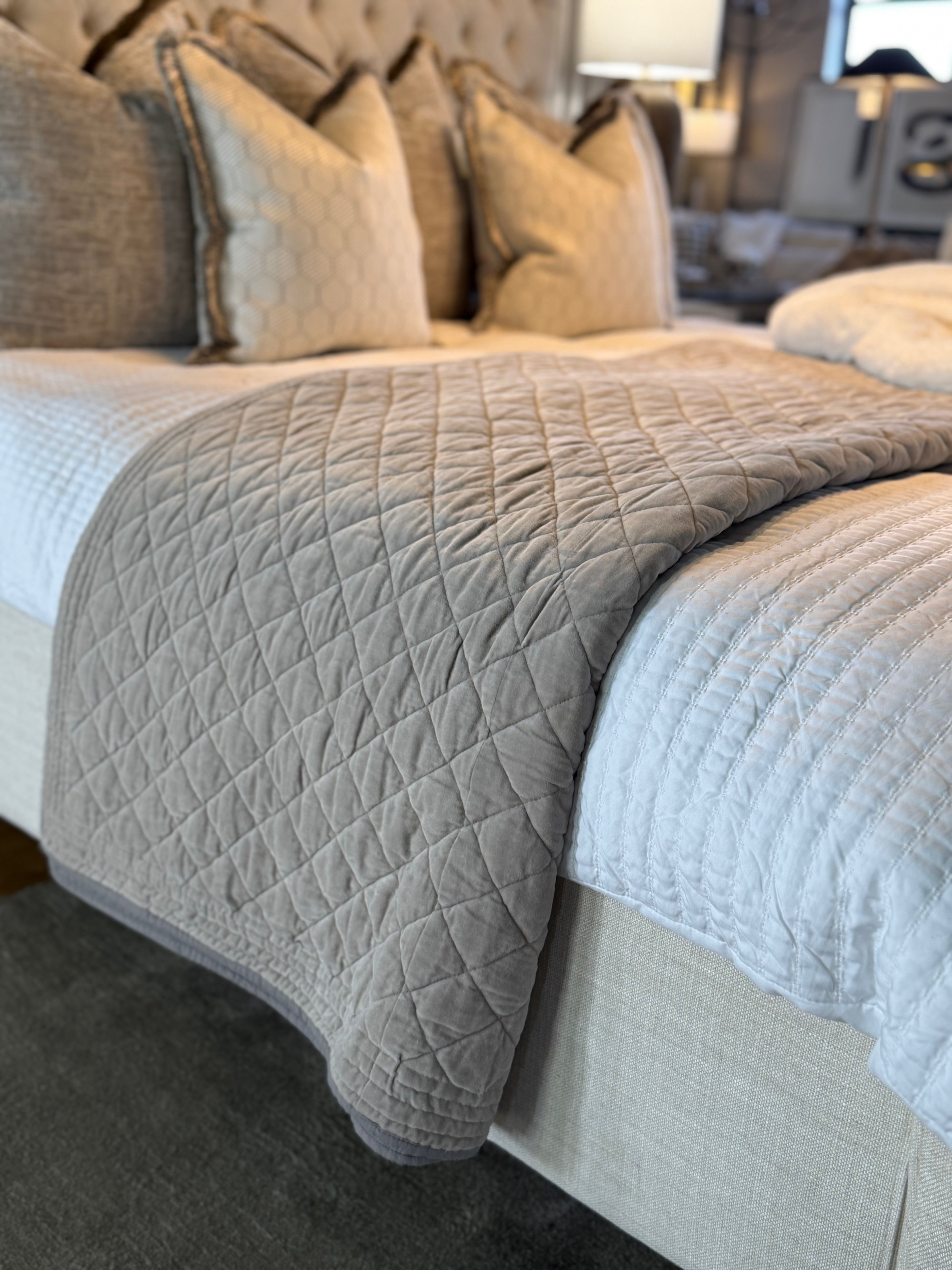 Super King-size Warm Grey Cotton Velvet Bedspread