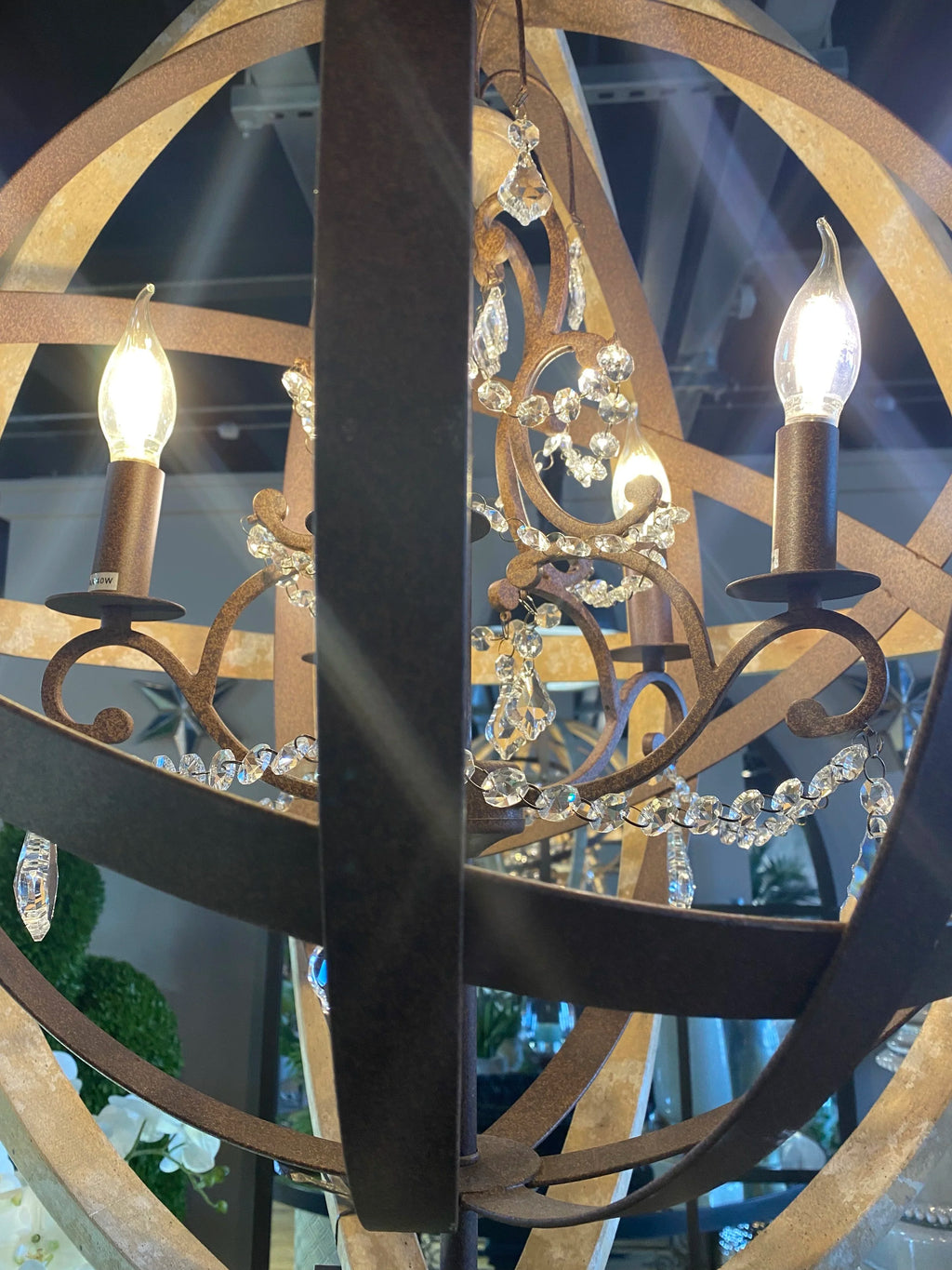 Metal and Wood Globe Chandelier