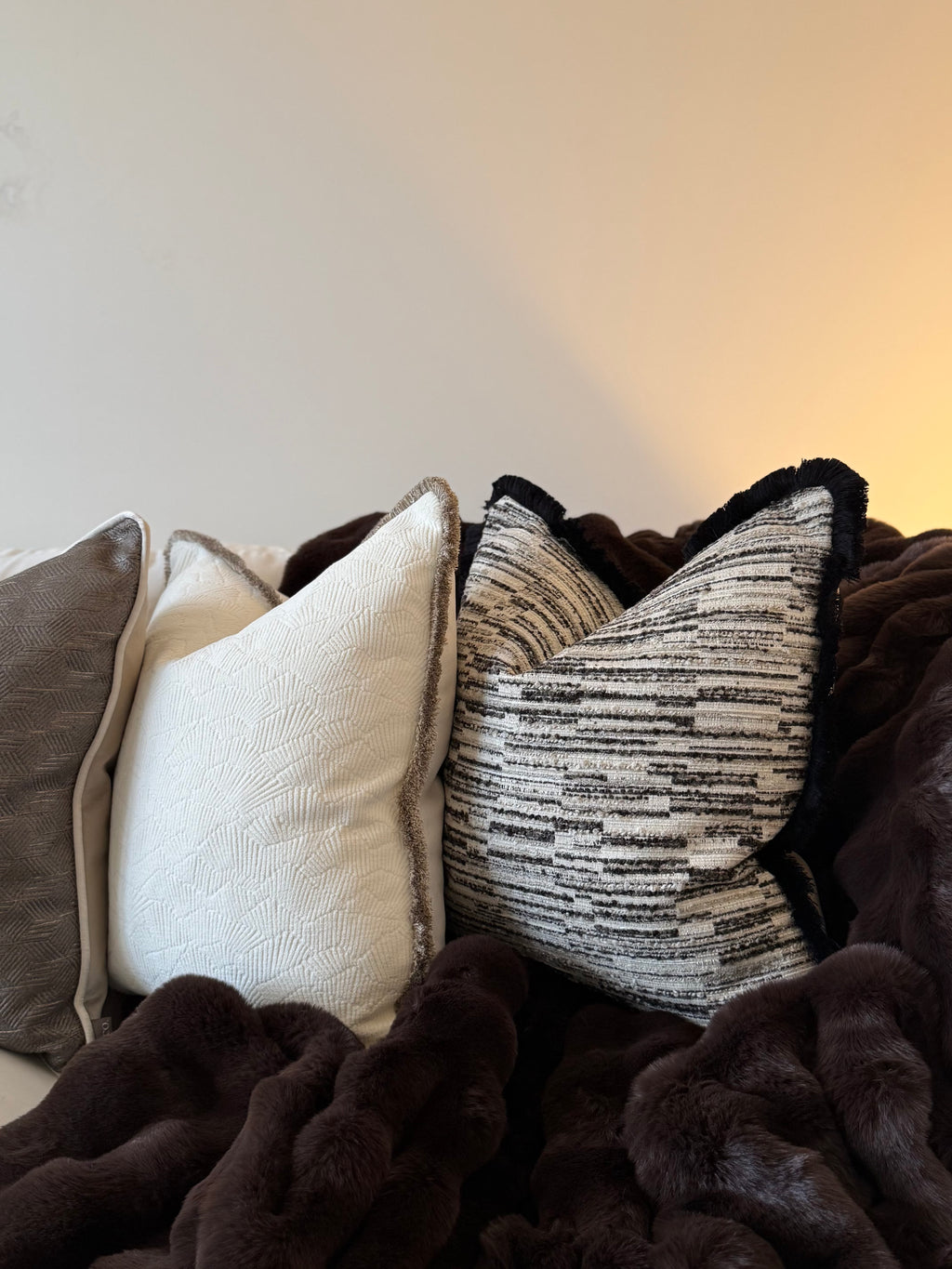 Textured Neutral Sofa Cushion Set