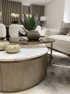 Set of 2 Nesting Marble and Tinted Glass Coffee Tables