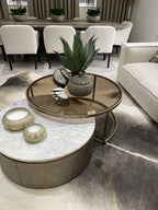 Set of 2 Nesting Marble and Tinted Glass Coffee Tables