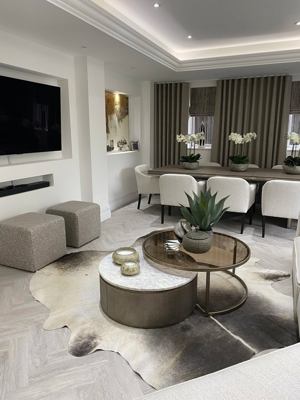 Set of 2 Nesting Marble and Tinted Glass Coffee Tables