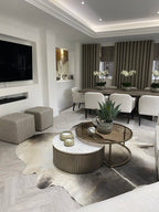 Set of 2 Nesting Marble and Tinted Glass Coffee Tables