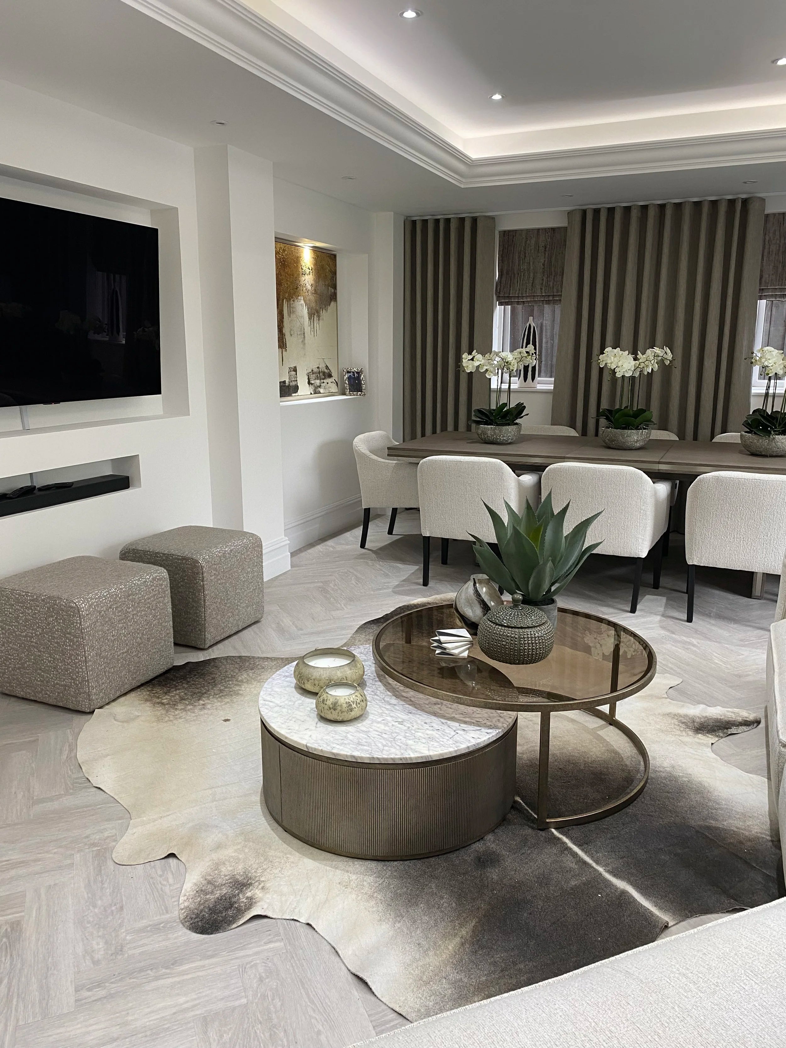 Set of 2 Nesting Marble and Tinted Glass Coffee Tables