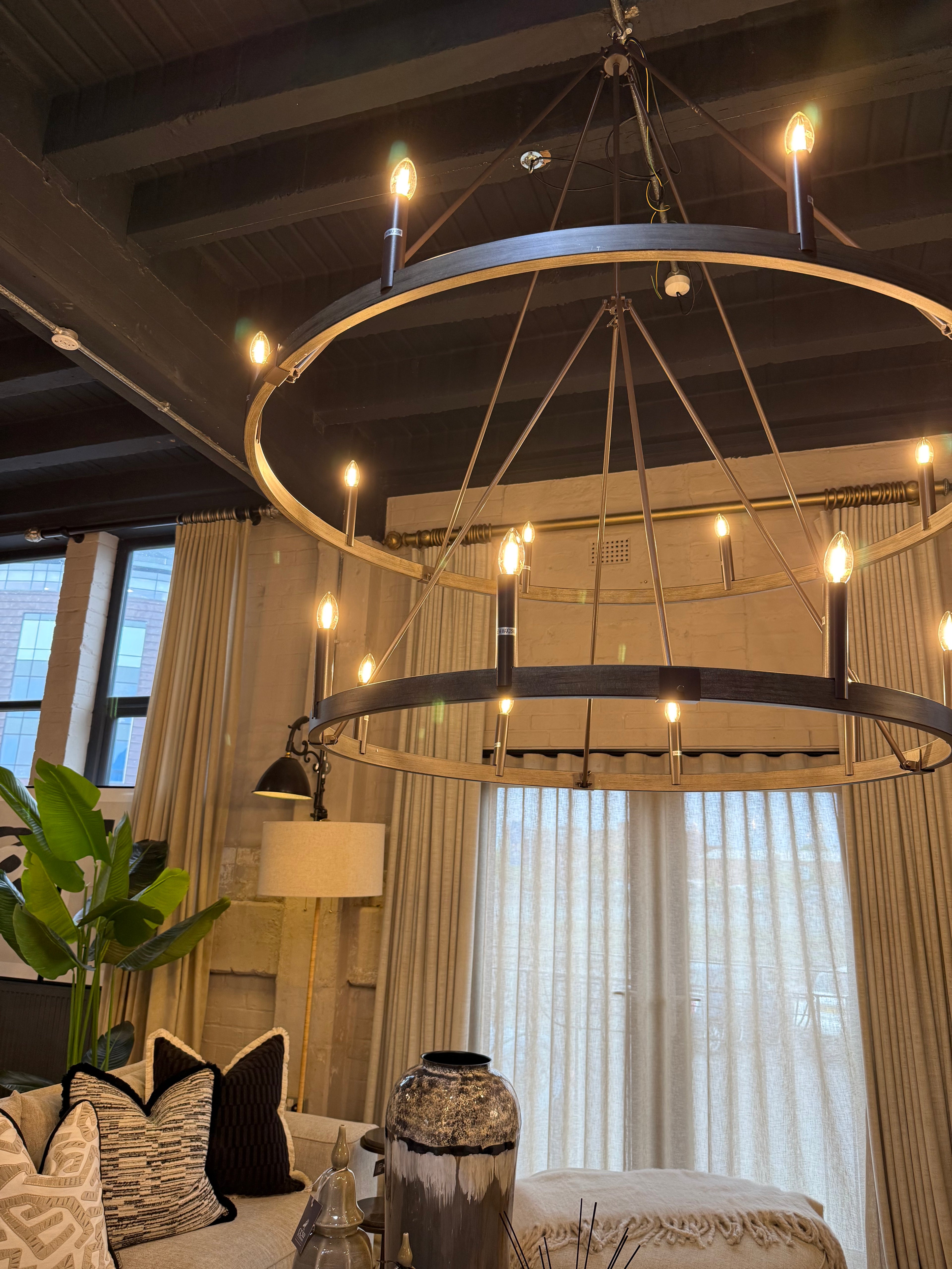 16 Bulb Bronze 2 Tier Hoop Chandelier