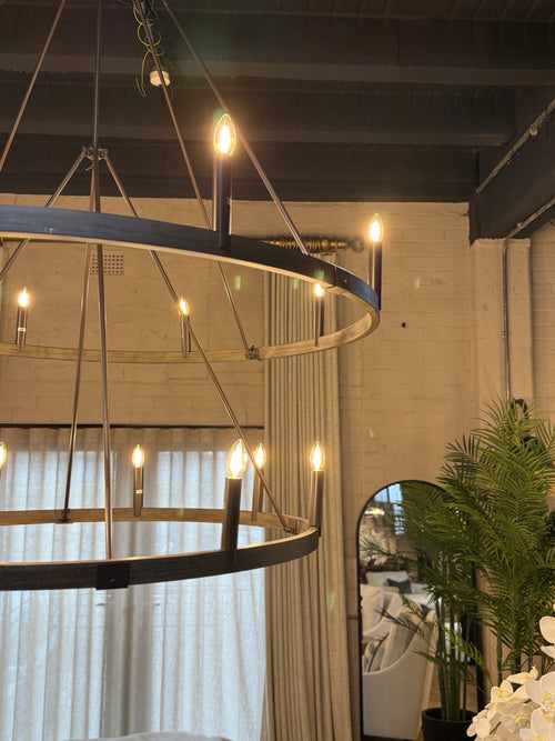 16 Bulb Bronze 2 Tier Hoop Chandelier