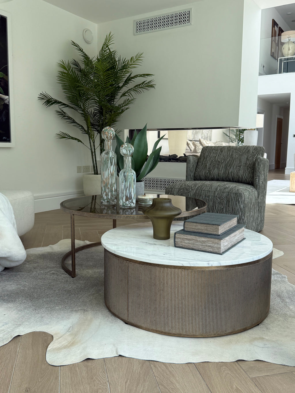Set of 2 Nesting Marble and Tinted Glass Coffee Tables