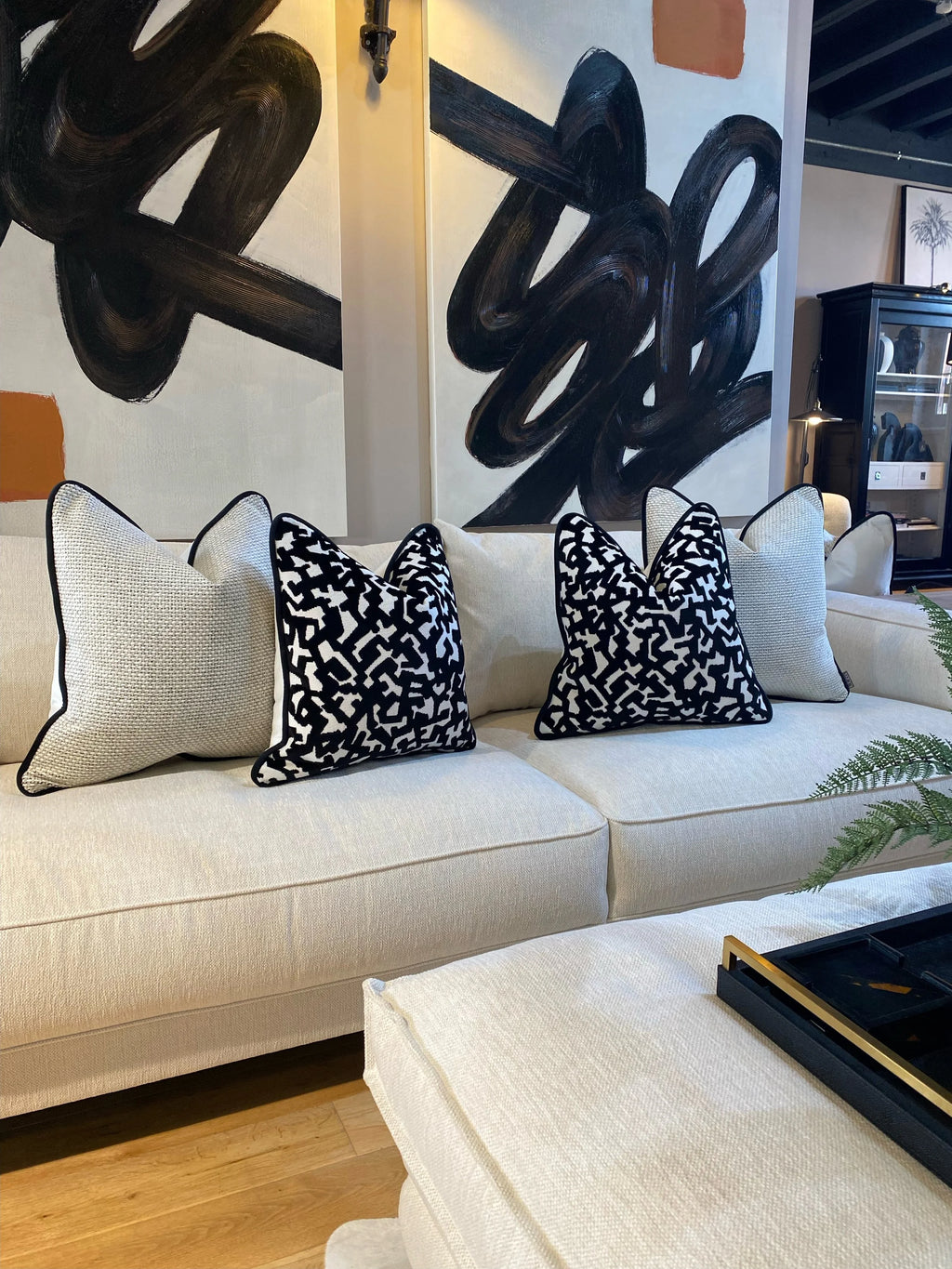 The Monochrome Velvet Sofa Cushion Set