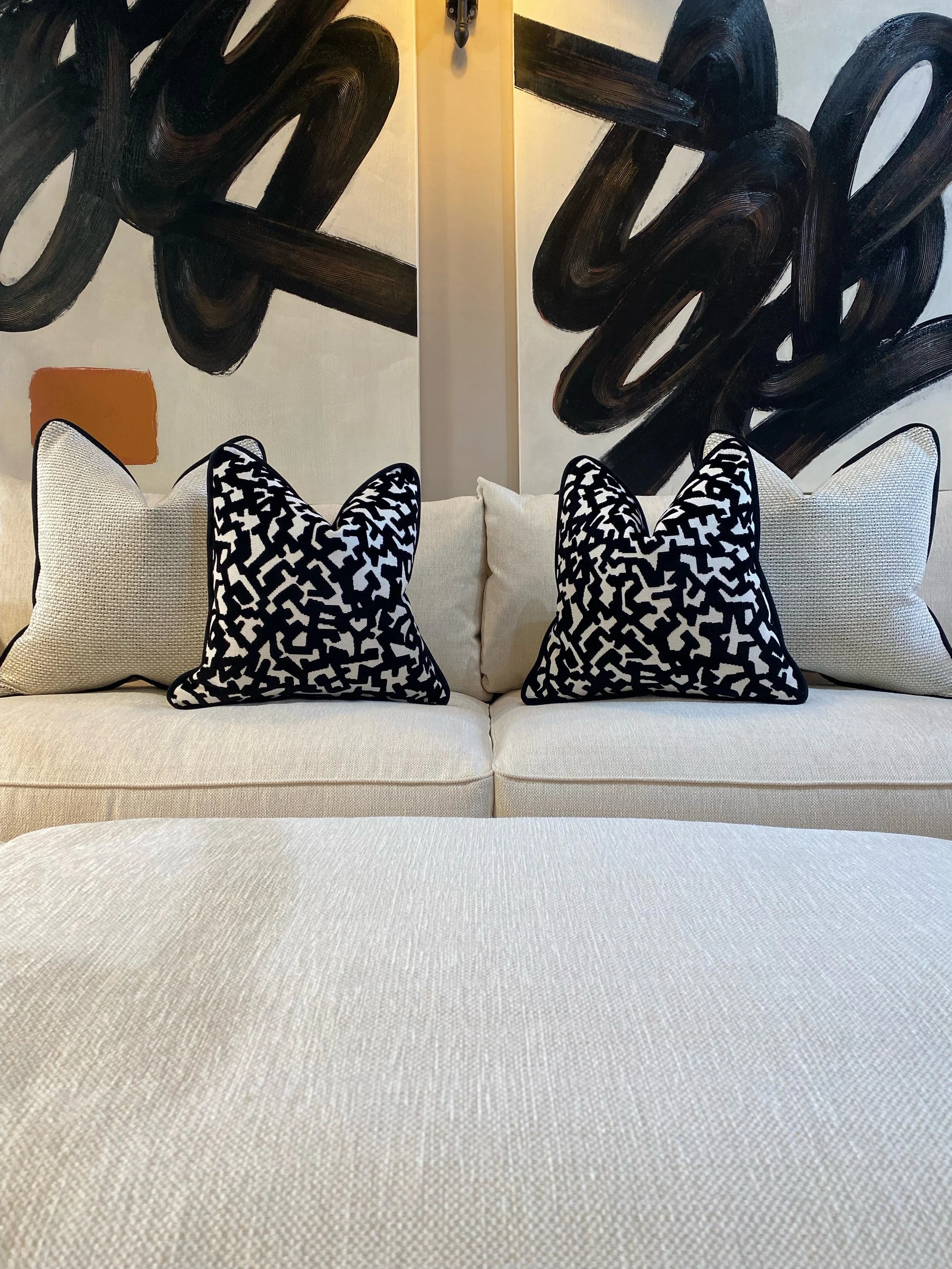 The Monochrome Velvet Sofa Cushion Set