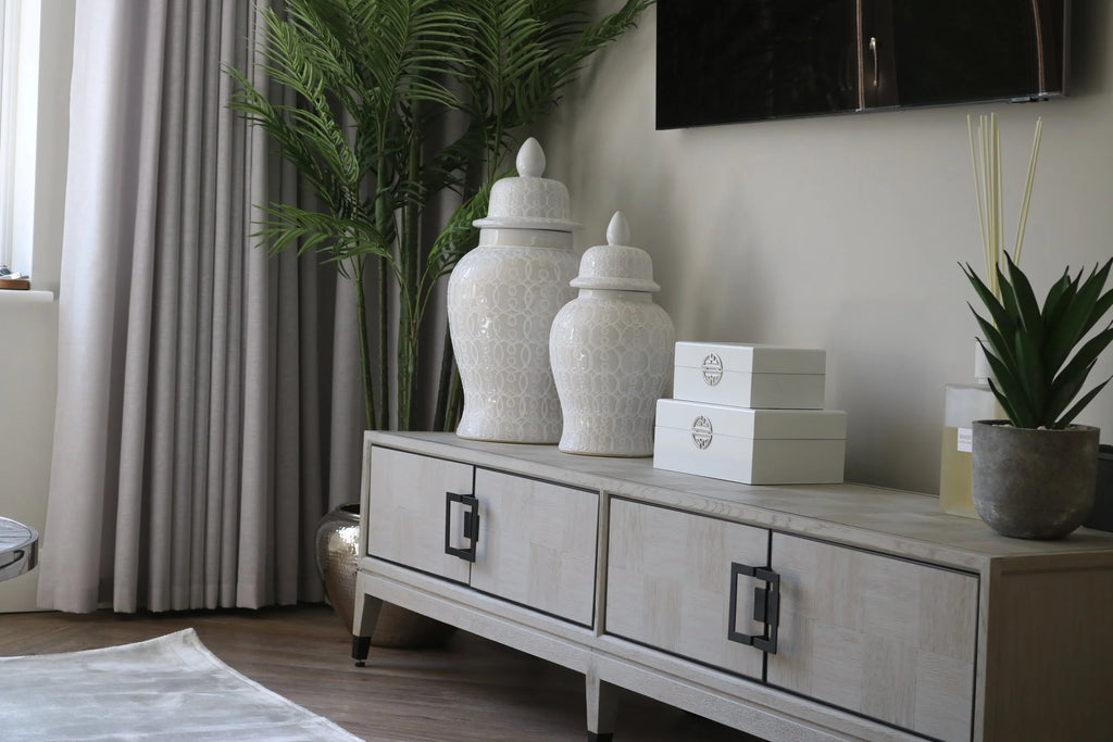 Off-White Parquet Style TV Unit