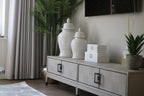 Off-White Parquet Style TV Unit