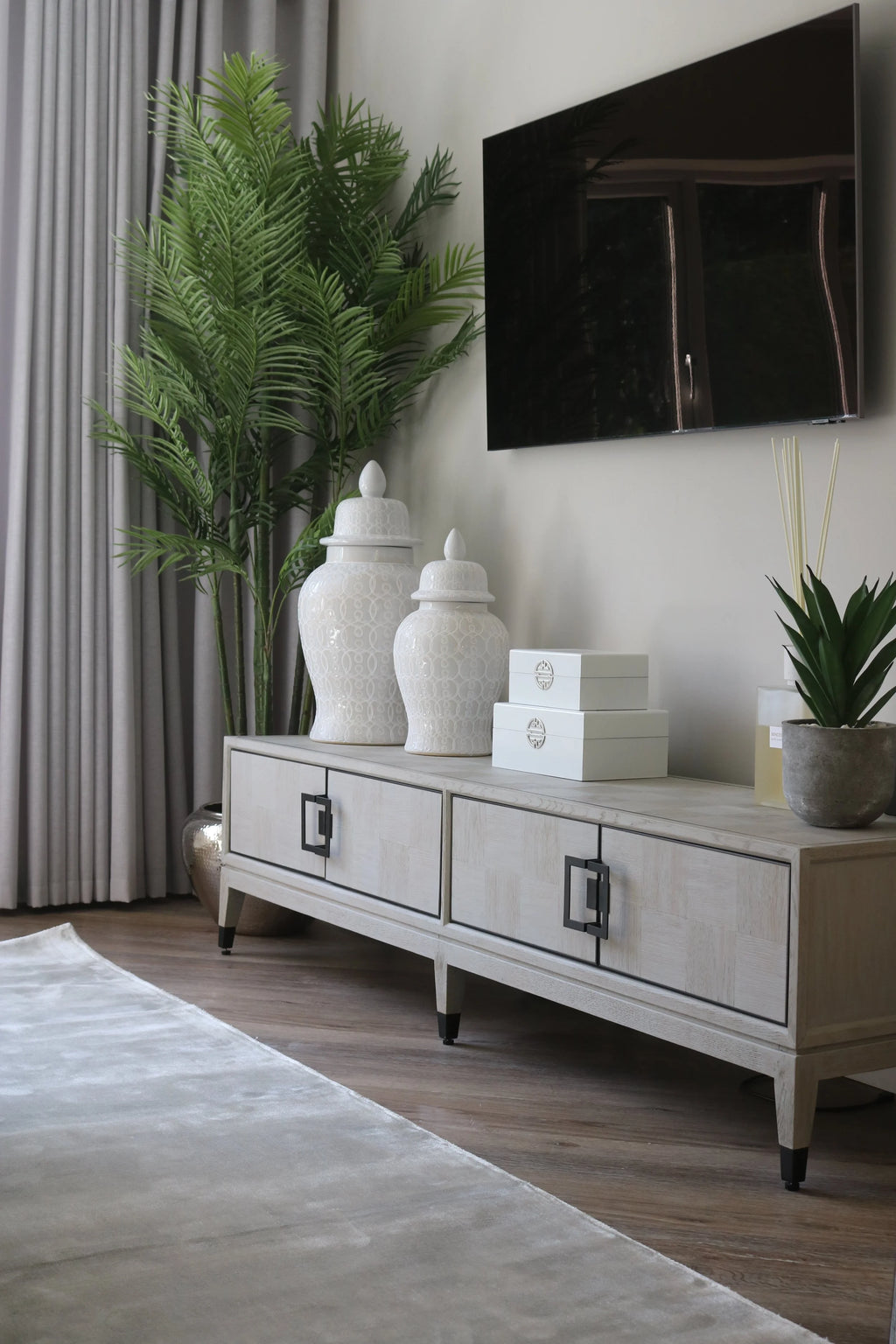 Off-White Parquet Style TV Unit