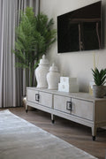 Off-White Parquet Style TV Unit