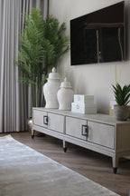 Off-White Parquet Style TV Unit