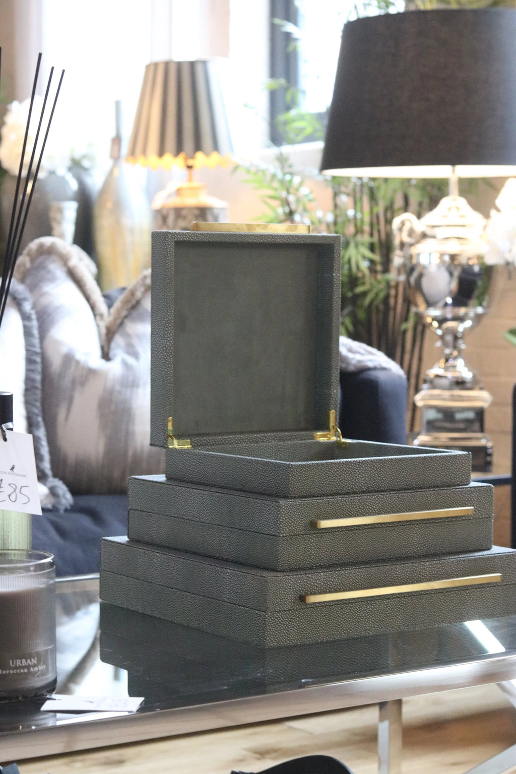 Set of 3 Faux Shagreen Boxes