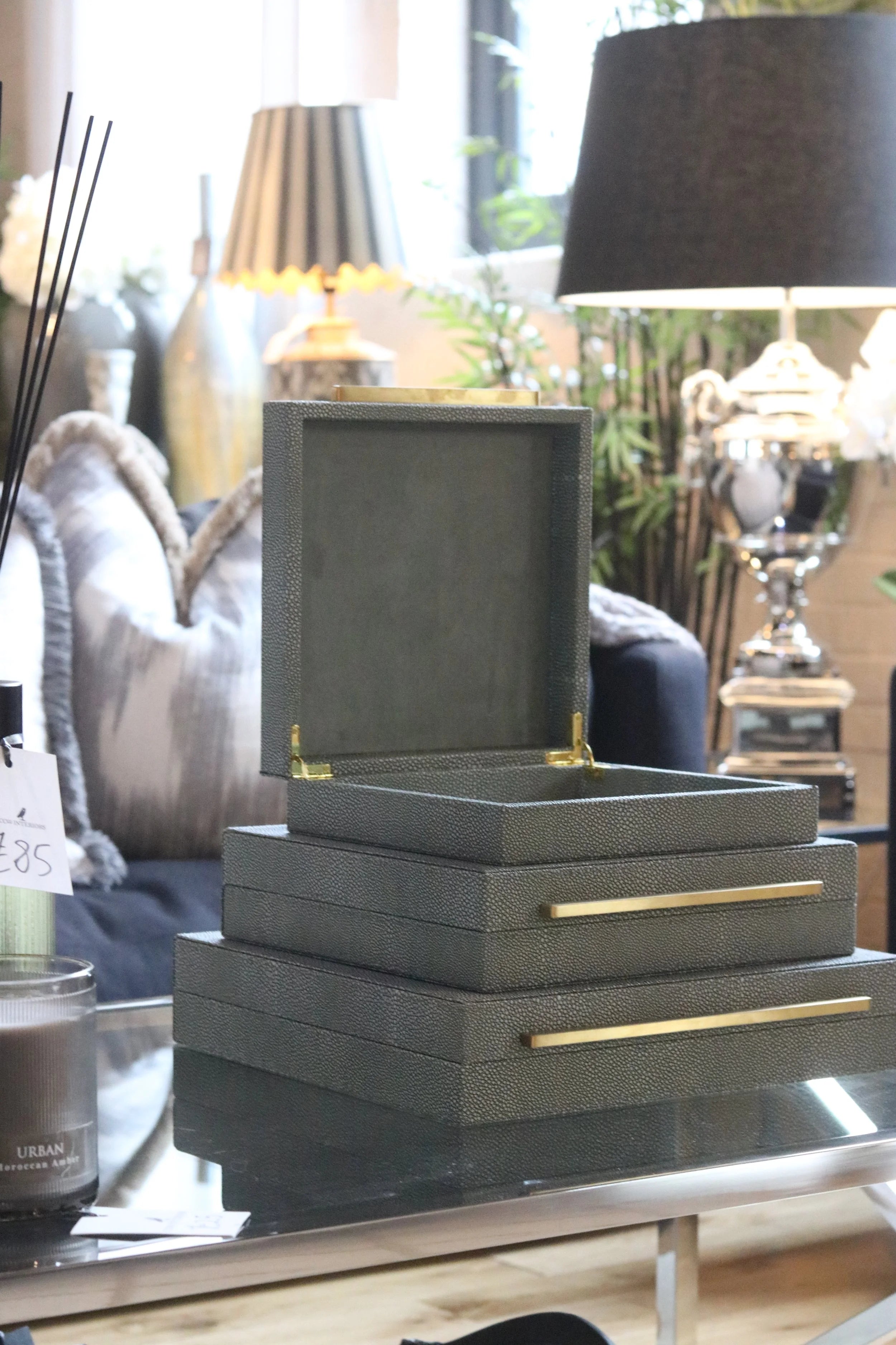 Set of 3 Faux Shagreen Boxes