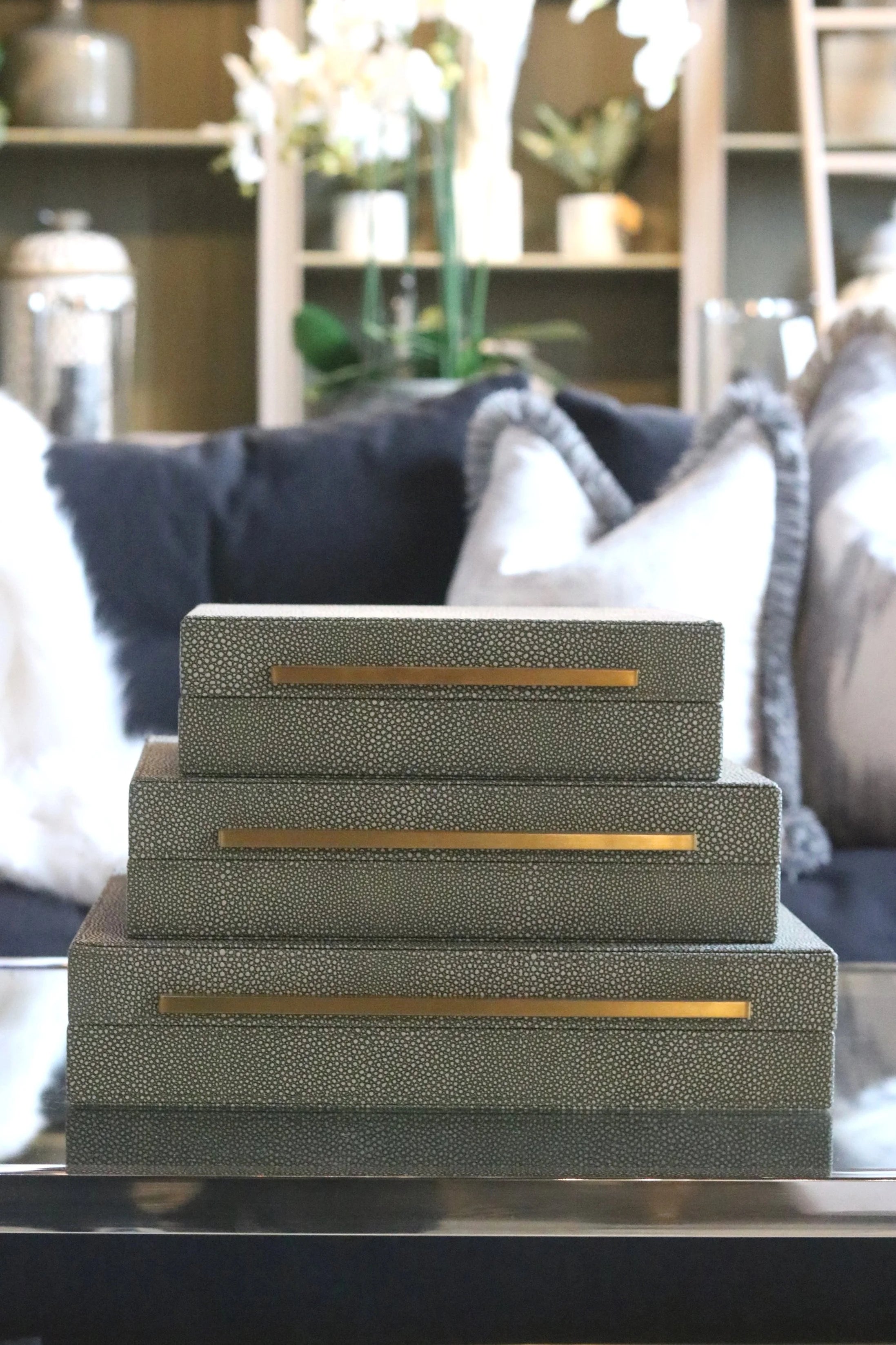 Set of 3 Faux Shagreen Boxes