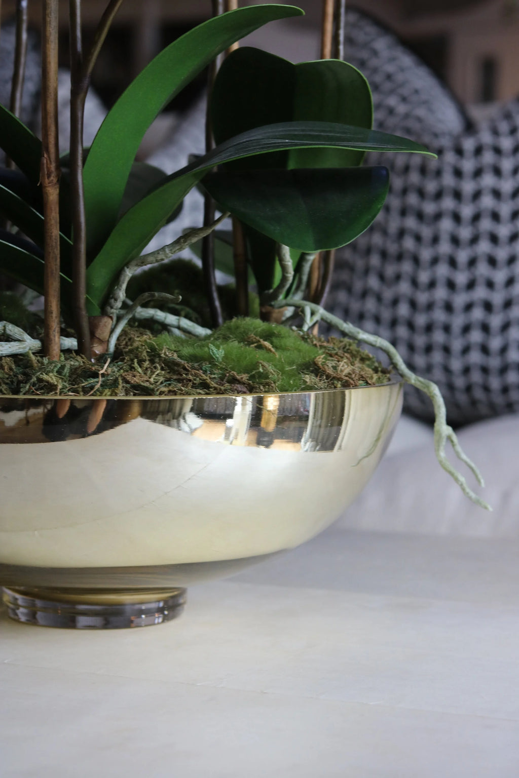 White Orchid in Gold Glass Bowl