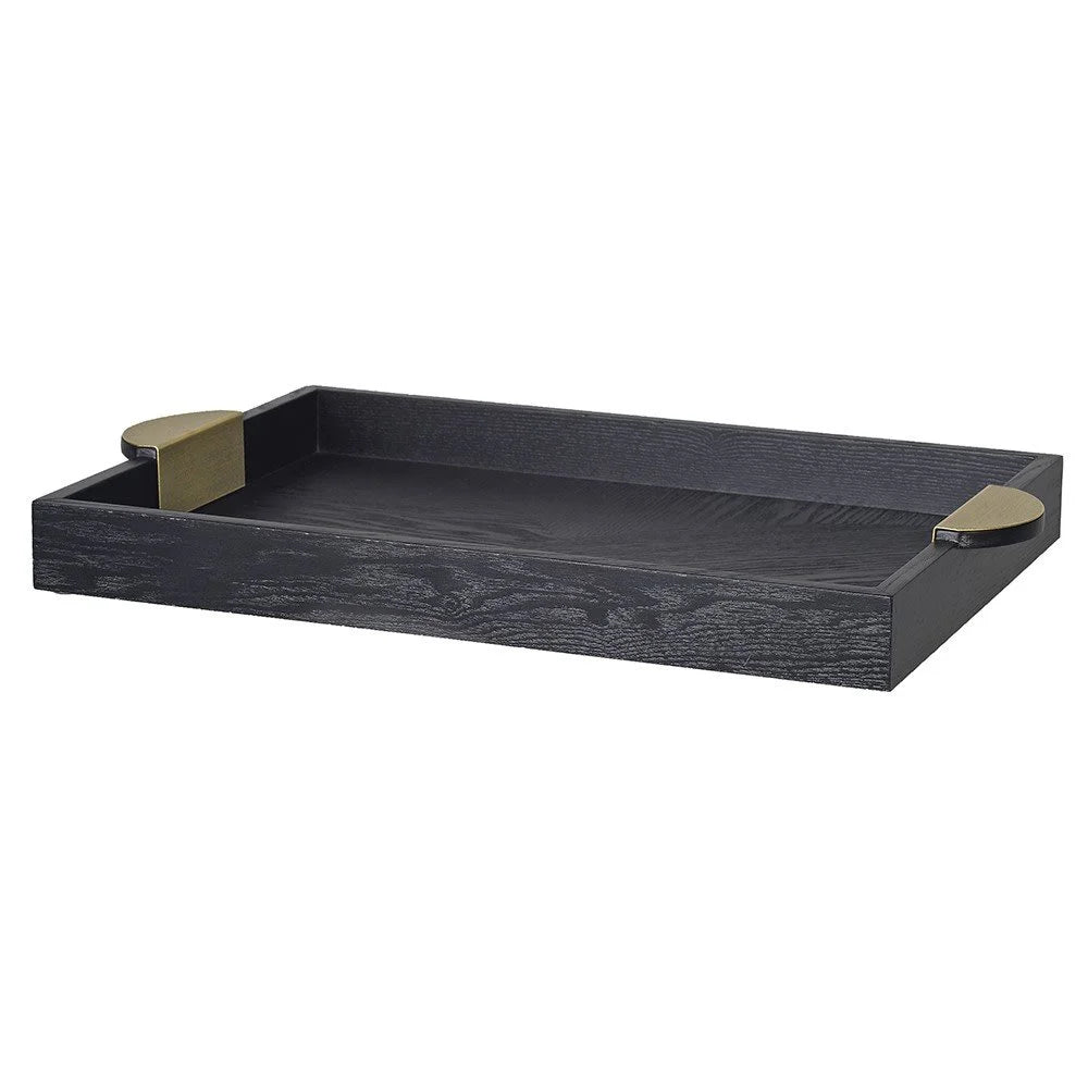 Black Wooden Tray with Gold Iron Handles