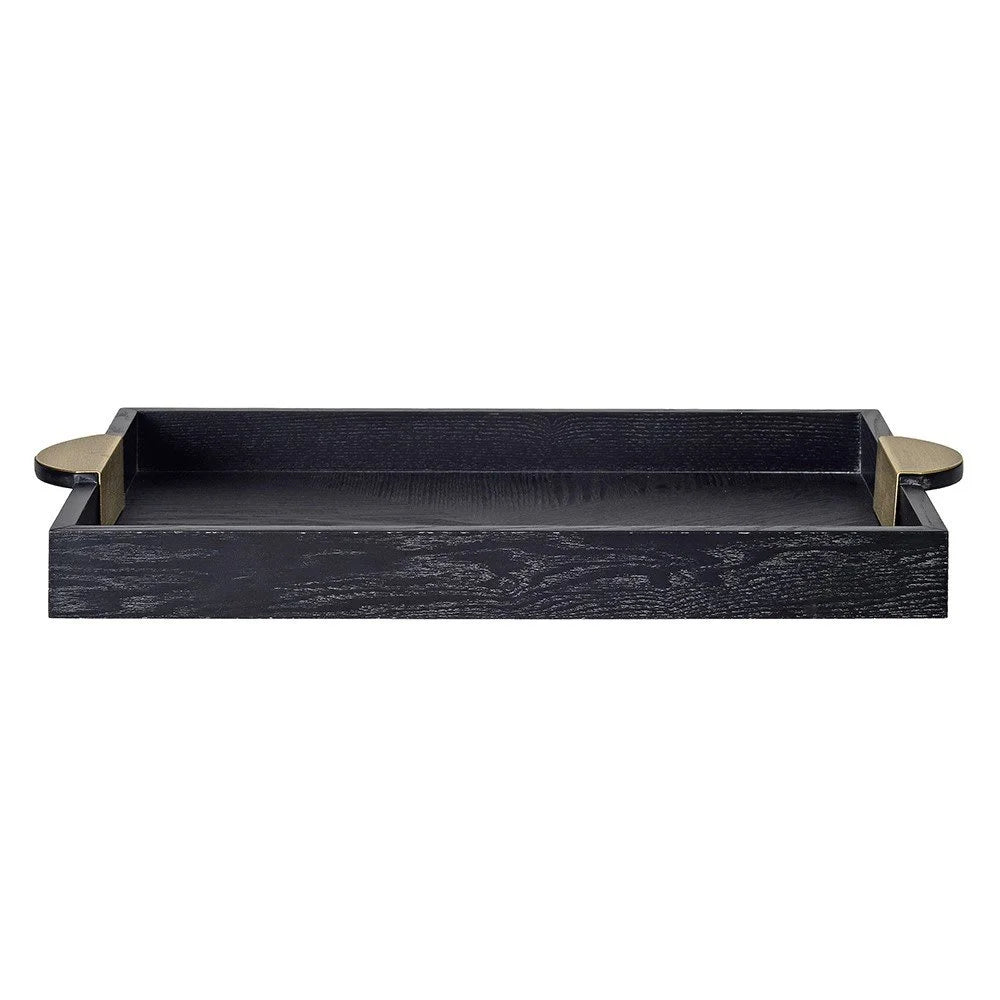 Black Wooden Tray with Gold Iron Handles