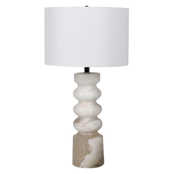 Tall Alabaster Table Lamp with Linen Shade
