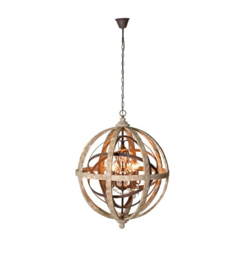 Metal and Wood Globe Chandelier