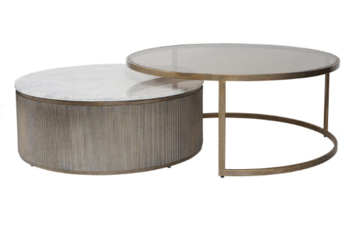 Set of 2 Nesting Marble and Tinted Glass Coffee Tables