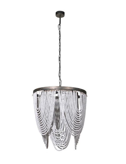 White Wash Wooden Bead Chandelier