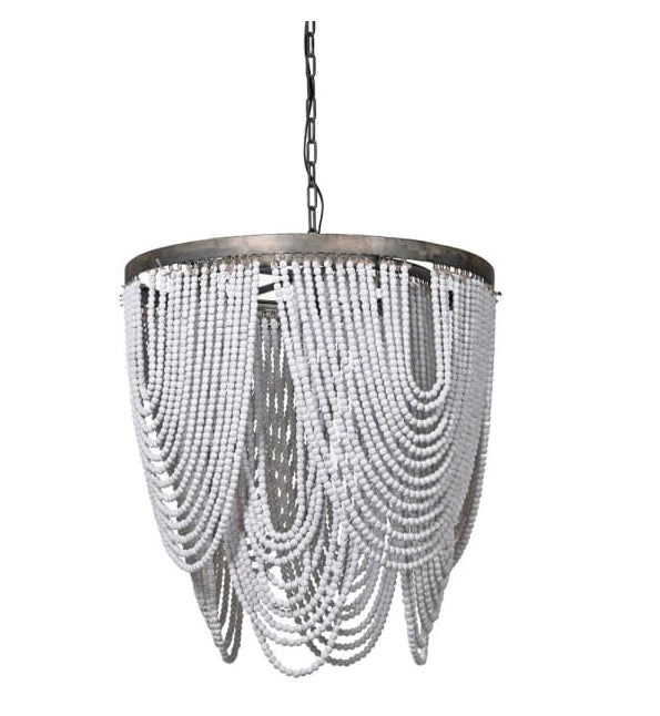 White Wash Wooden Bead Chandelier