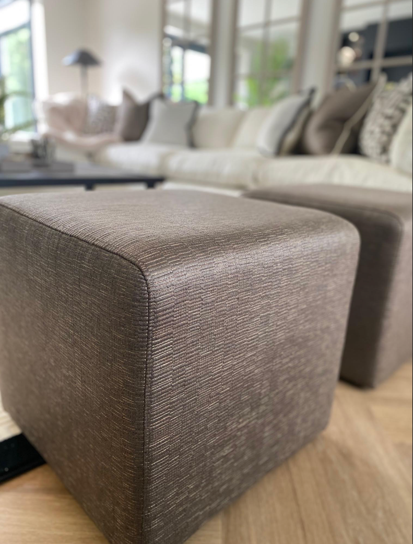 Iberis Taupe Cube Footstool