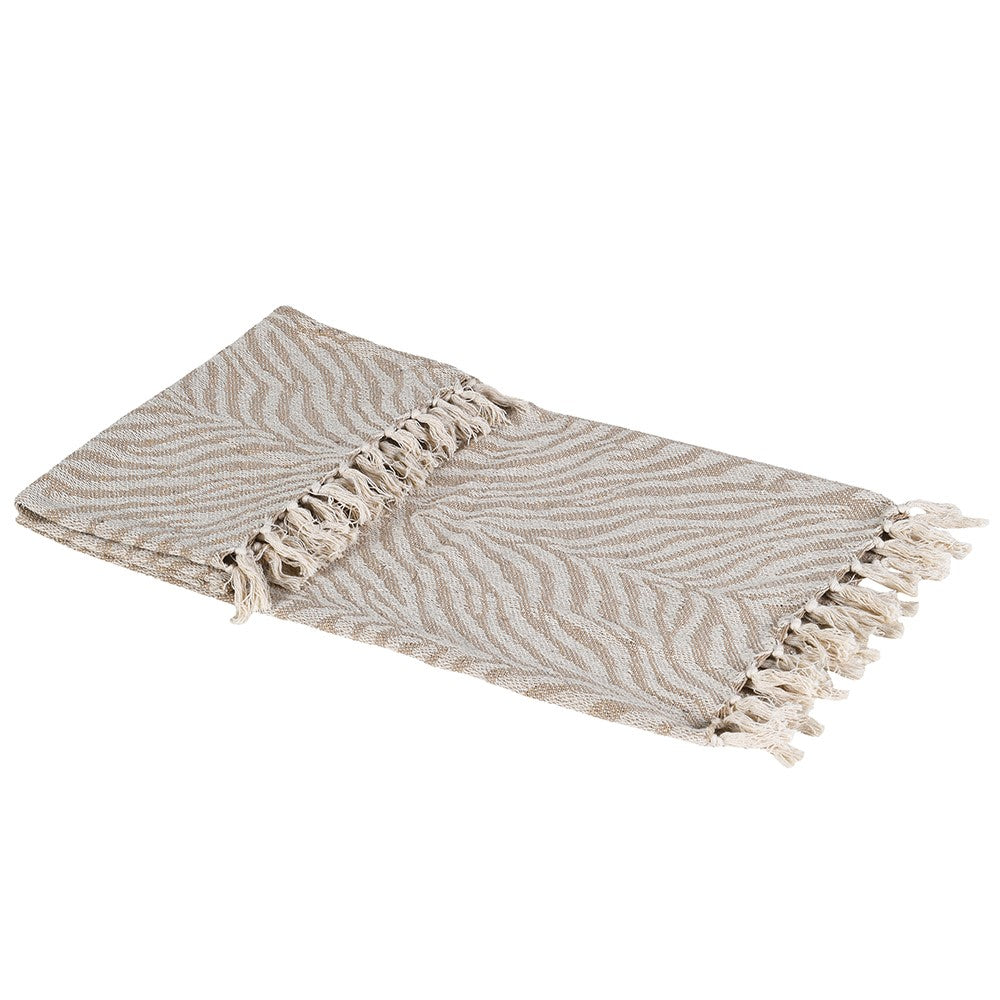 Neutral Zebra Print Throw with Fringe