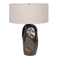 Asymmetric Bronze Table Lamp with Linen Shade