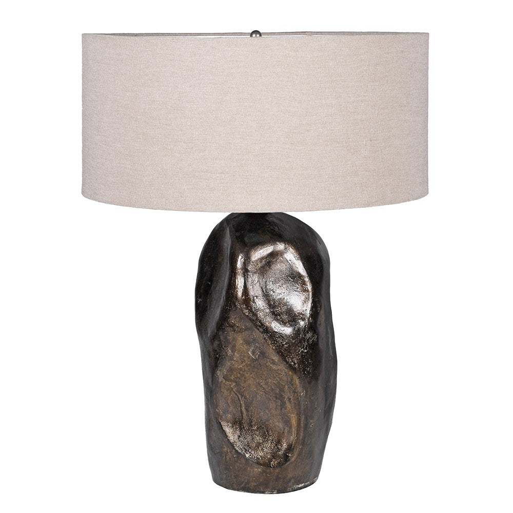 Asymmetric Bronze Table Lamp with Linen Shade