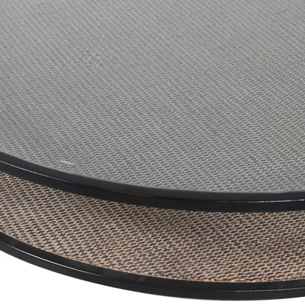Round Glass Top Coffee Table with Rattan Shelf