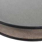 Round Glass Top Coffee Table with Rattan Shelf