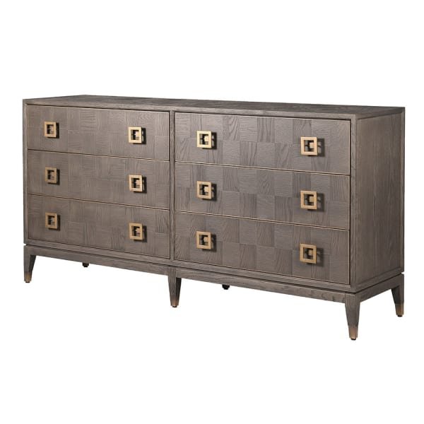 Brown Parquet 6 Drawer Chest