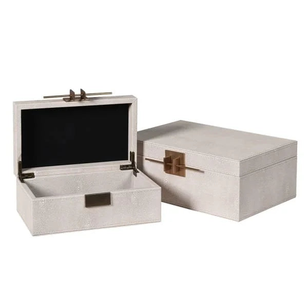 Set of 2 Ivory Crossbar Shagreen Boxes