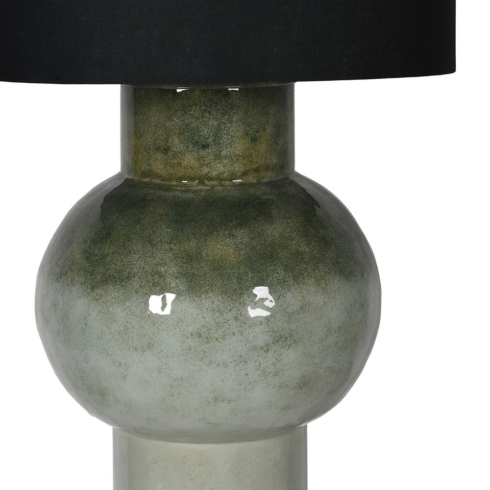 Green Table Lamp with Black Linen Shade
