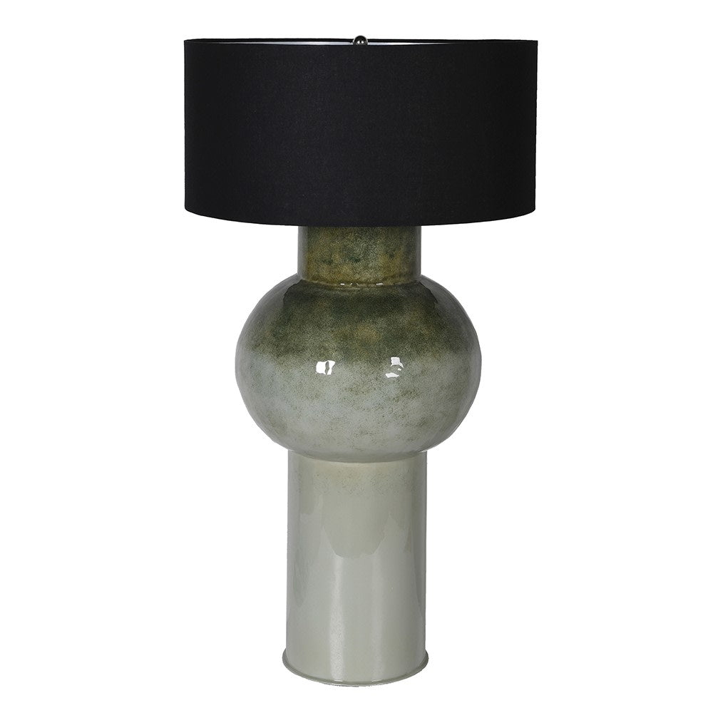 Green Table Lamp with Black Linen Shade